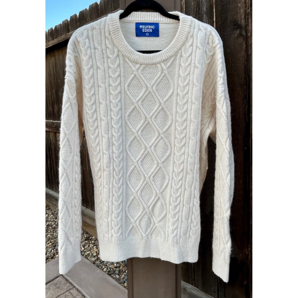 Aelfric Eden Unisex L Cream Cable Knit Oversized Crewneck Sweater